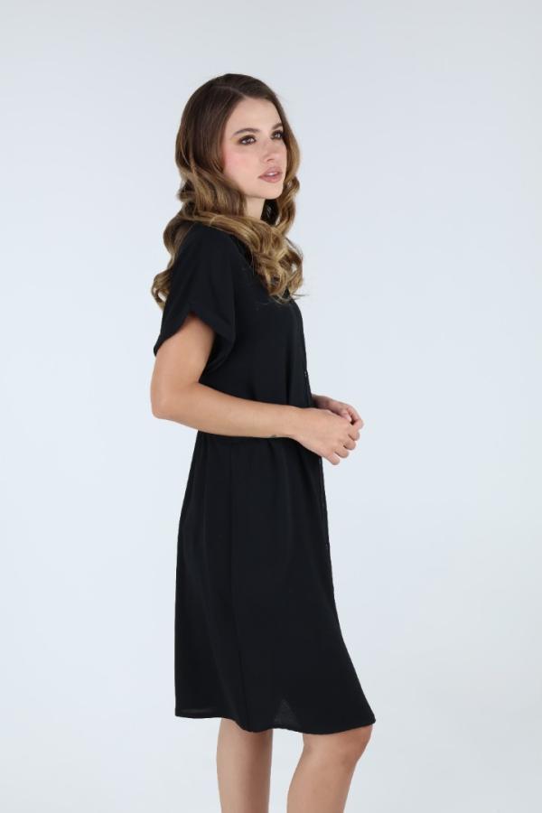 Vestido Negro Estilo Camisero Con Detalle De Botones Moderno Para Dama